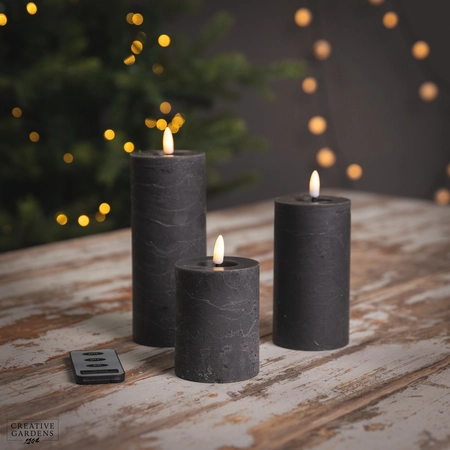 LED Black Wax Candle Set of 3 with remote -Warm White - image 1