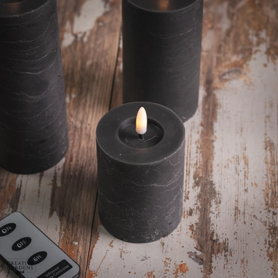 LED Black Wax Candle Set of 3 with remote -Warm White - image 2