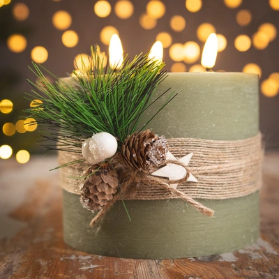 LED Candle with Leaf Décor - 15cm - Green - image 2
