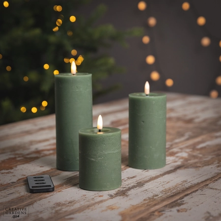 LED Green Wax Candle Set of 3 with remote -Warm White - image 1