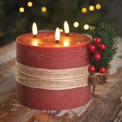 LED Red Candle with Leaf Décor 15cm - Warm White