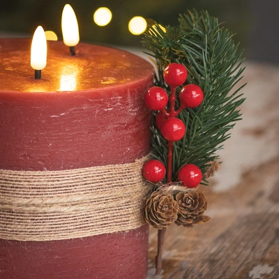 LED Red Candle with Leaf Décor 15cm - Warm White - image 2