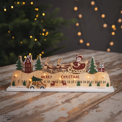 LED Santa Sleigh Wood Scenery