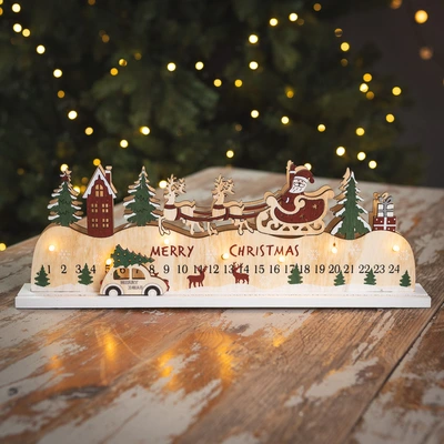 LED Santa Sleigh Wood Scenery