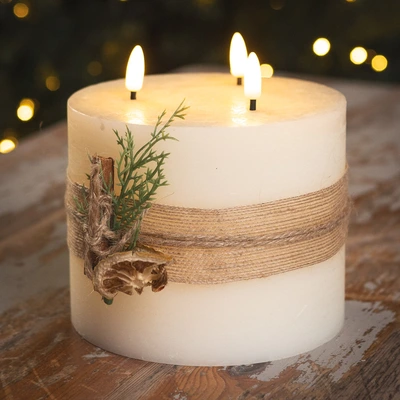 LED  White Candle with Leaf Décor 15cm - Warm White