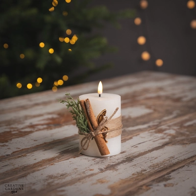 LED White Candle with Leaf Décor  - Warm White