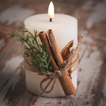 LED White Candle with Leaf Décor  - Warm White - image 2