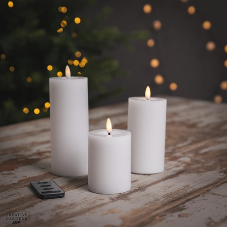 LED White Wax Candle Set of 3 with remote -Warm White - image 1