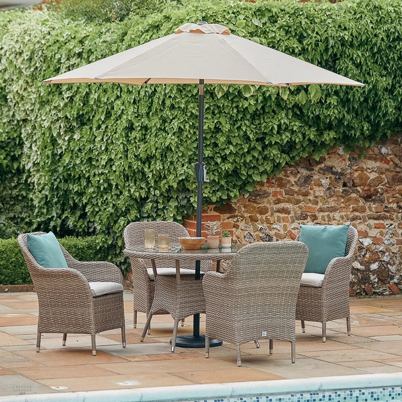 Leisuregrow Monte Carlo 4 Seat Dining Set Sand Creative Gardens