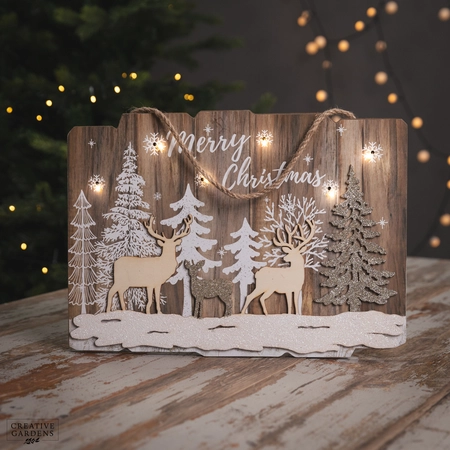 Lit Reindeer Forest Scene Plaque 39cm - image 1