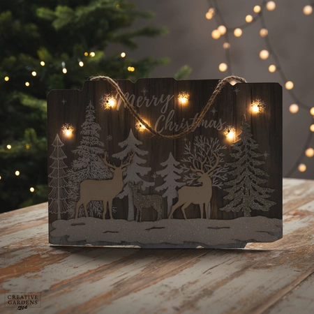 Lit Reindeer Forest Scene Plaque 39cm - image 2
