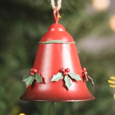 Metal Bell with Holly - 8cm