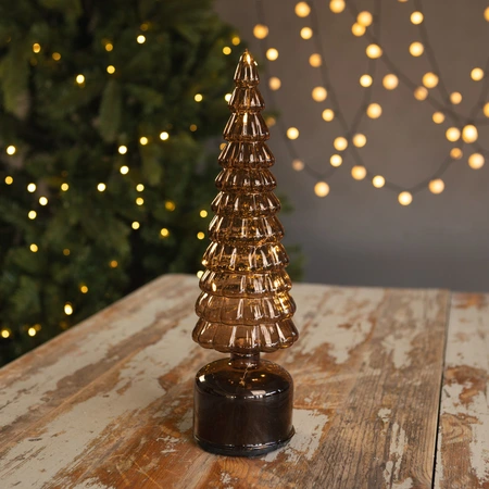 Micro LED Rotating Tree Glass 34cm - Brown - image 1
