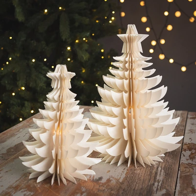 Noma 2 Set Cream Paper Tree with Flickering Effect Tealight - 22cm & 30cm