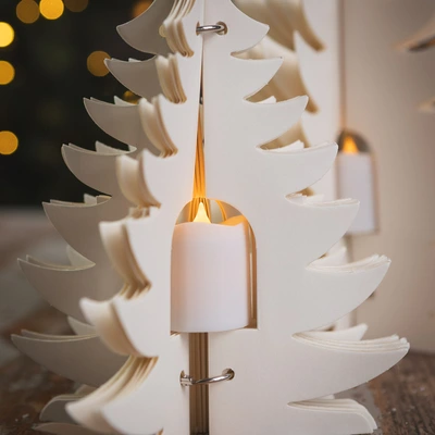 Noma 2 Set Cream Paper Tree with Flickering Effect Tealight - 22cm & 30cm - image 2