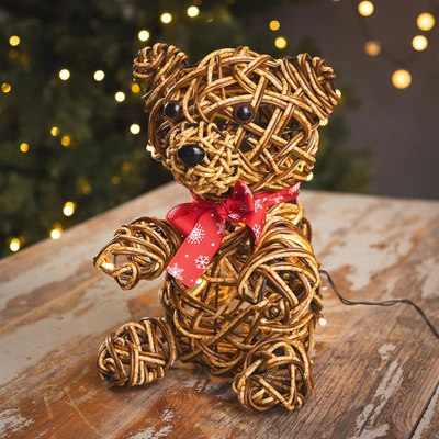 Noma Brown Wicker Teddy with 30 LEDs - 25cm