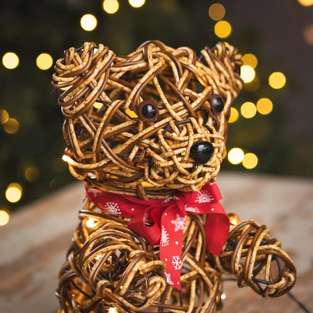 Noma Brown Wicker Teddy with 30 LEDs - 25cm