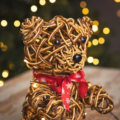 Noma Brown Wicker Teddy with 30 LEDs - 25cm