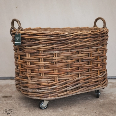 Oval Wheeled Basket with Ear Handles - Large