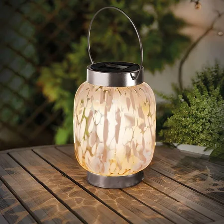 Pink & White Glass Art Solar Lantern