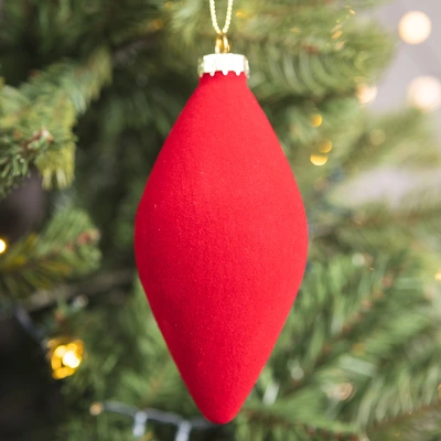 Red Flocked Glass Olive - 13cm