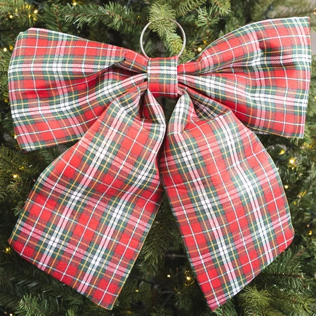 Red, Green & White Tartan Fabric Bow - 44cm