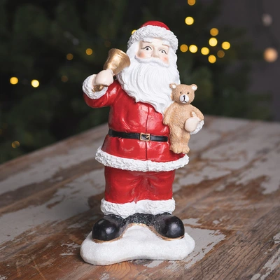 Red Santa-Gold Bell & Bear - 11cm - image 1