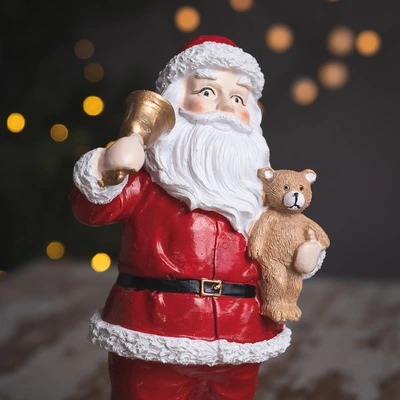 Red Santa-Gold Bell & Bear - 11cm - image 2