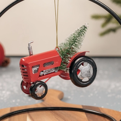 Red Tractor with Christmas Tree Hanger