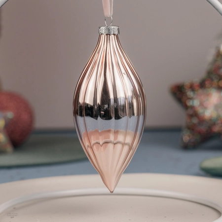 Ribbed Glass Teardrop Bauble - Pink