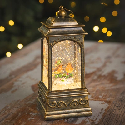 Robin Scene Glitter Lantern Water Spinner