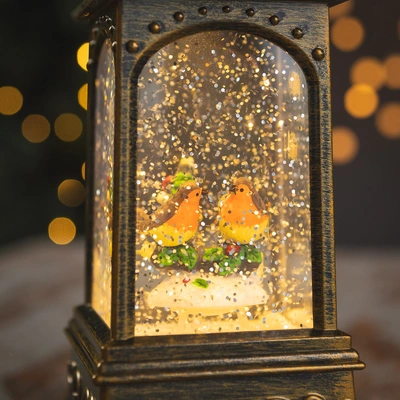 Robin Scene Glitter Lantern Water Spinner