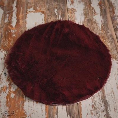 Round Rug Faux Fur Maroon