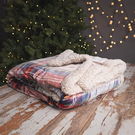 Sherpa Check Flannel Linen & Taupe Throw - image 2