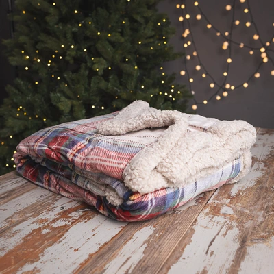Sherpa Check Flannel Linen & Taupe Throw - image 2