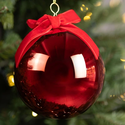 Shiny Red Glass Ball with Bow Top - 10cm