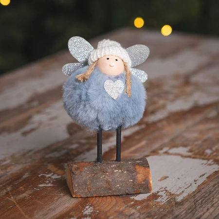 Standing Blue Fairy-Glitter Wings & White Hat - 14cm - image 1