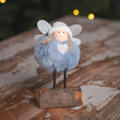Standing Blue Fairy-Glitter Wings & White Hat - 14cm