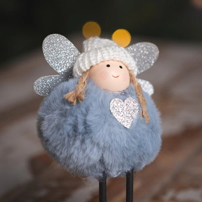 Standing Blue Fairy-Glitter Wings & White Hat - 14cm - image 2