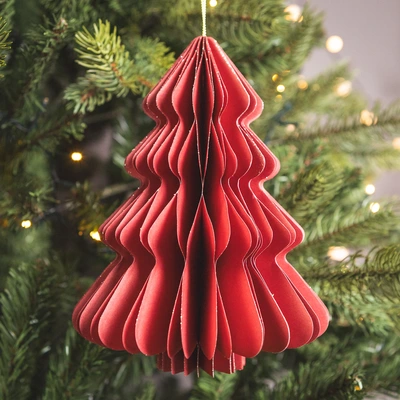 Tree Paper Red Champange Gold Glitter Decoration - 20cm