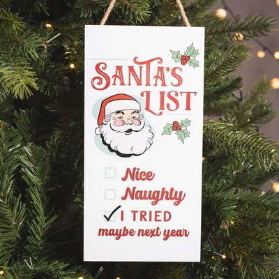 White Wooden Santas List Sign - 24cm