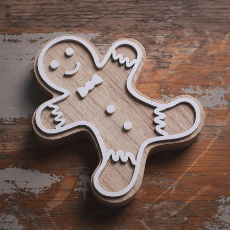 Wooden Natural & White Gingerbread Decoration - 14cm - image 2