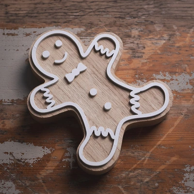 Wooden Natural & White Gingerbread Decoration - 14cm - image 2