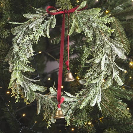 Wreath Snow Finish Holly Leaves with 2 Bells