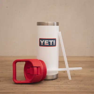 YETI Rambler 18 Oz Straw Bottle - White/Red Summer Anthem