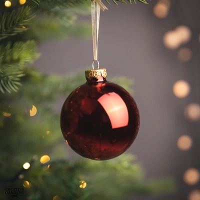 Bauble Glass Shiny Red 8cm